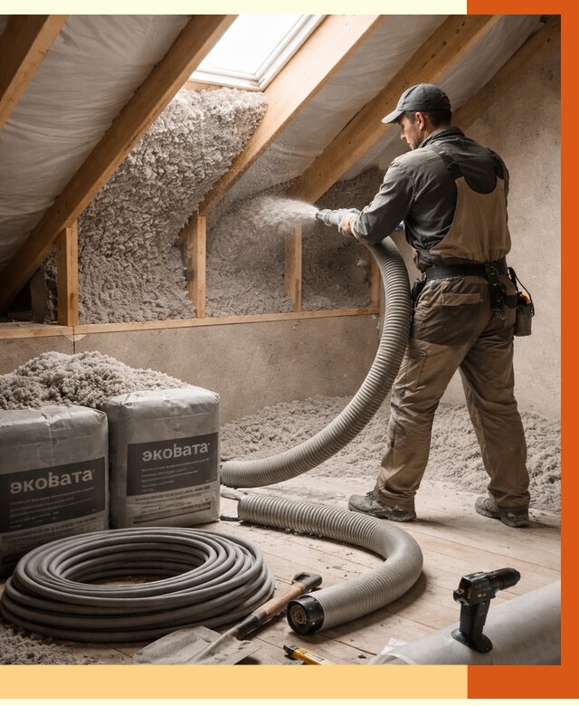 Утепление мансарды эковатой в Междуреченске от 2223 руб/м2 — монтаж, задувка, цена | ТепломастерМжд