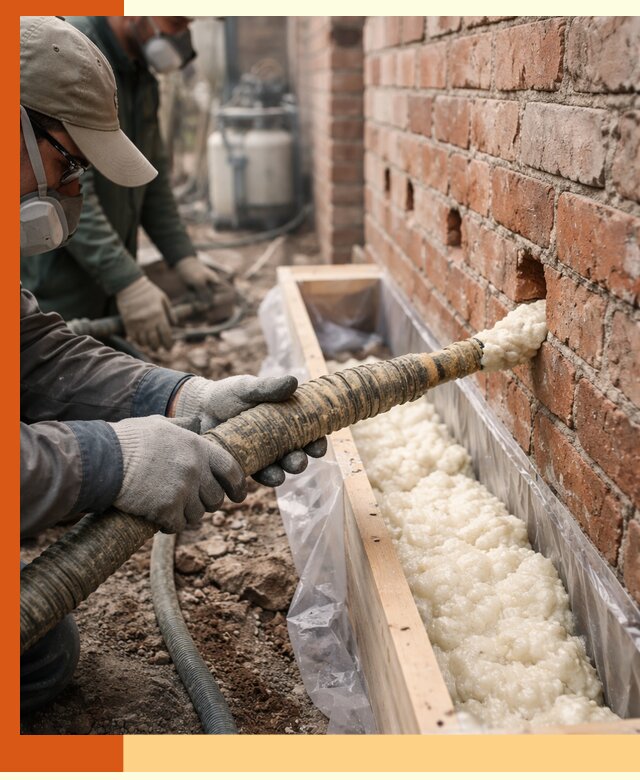 Заливка ППУ в пустоты кирпичной стены в Междуреченске