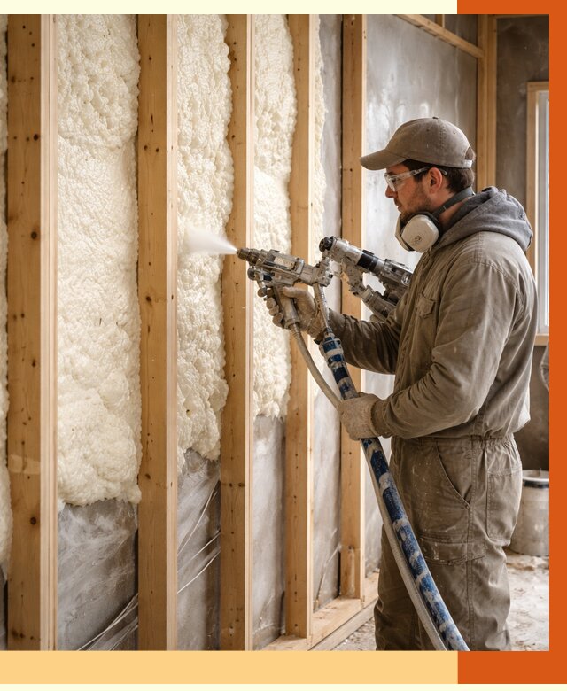 Утепление каркасной стены ППУ в Междуреченске от 4295 руб./м2 под ключ | ТепломастерМжд