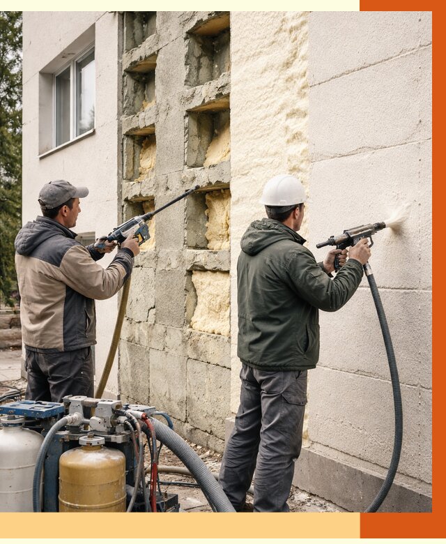 Заполнение пустот фасада в Междуреченске от 4547 руб. — утепление пустот облицовки | ТепломастерМжд