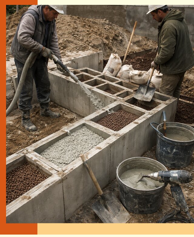 Заполнение полостей фундамента в Междуреченске герметичным утеплением и повышением прочности