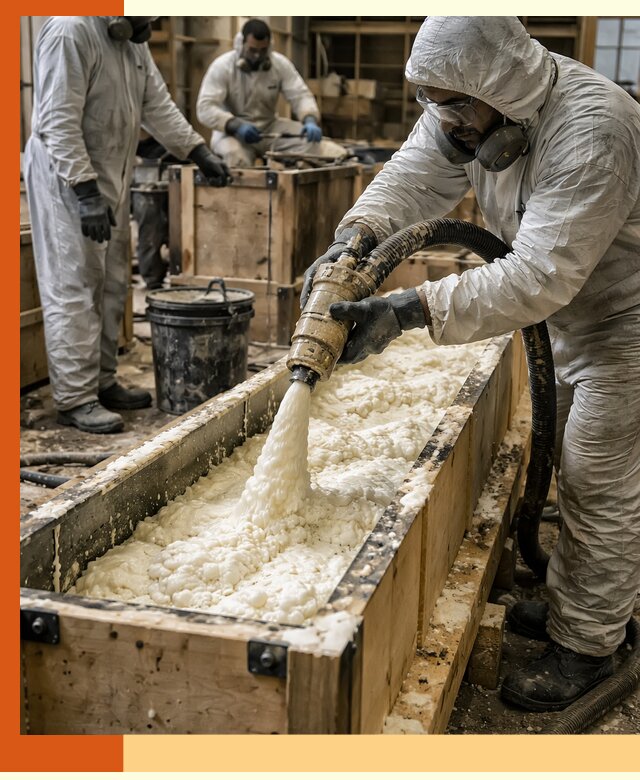 Заливка пенополиуретана в формы для утепления в Междуреченске